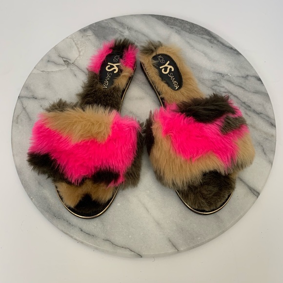 Yosi Samra Shoes - Yosi Samra rose faux fur slides sandal